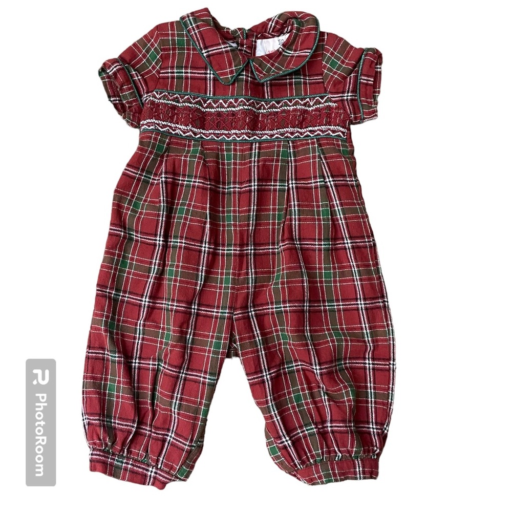 Vintage Smocking Bird Plaid Jumper 18M 18 Mos Red Plaid Christmas